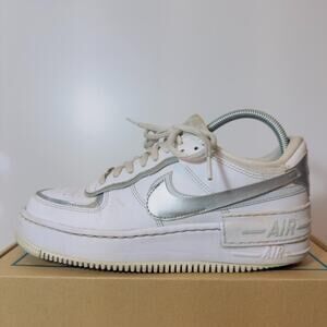 Nike Air Force 1 Shadow Women's Size 8 Metallic Silver White Sneakers Casual